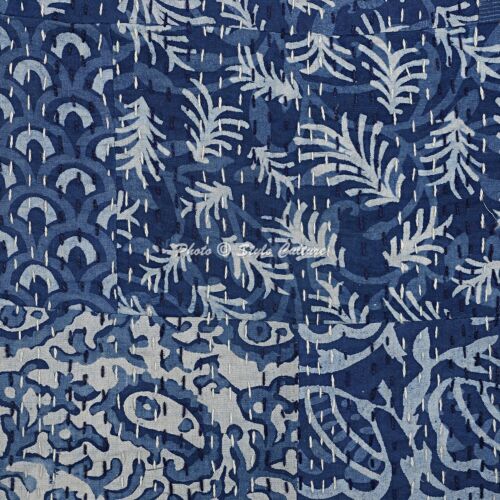 Indian Cotton Patchwork Indigo Blue 18x18 Kantha Patchwork Throw Pillow Cover