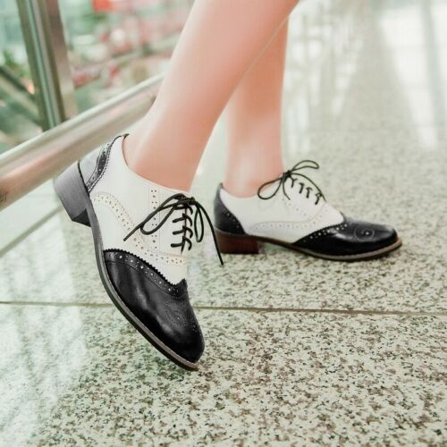 Retro Women/'s Low Heel Wingtip Brogues Lace Up Oxford Girl Preppy College Shoes