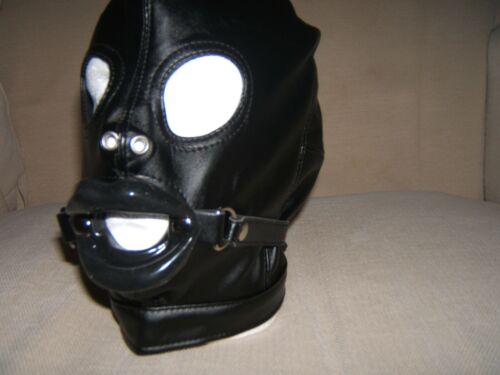 Gimp mask Leather SizeM with Sissy Lips in Red Black Pink and leather strap