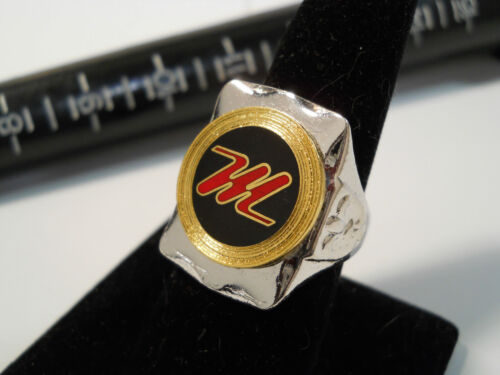 1950's Style Nash Metropolitan Goldtone M Logo Cloisonne Nickel Silver Ring 