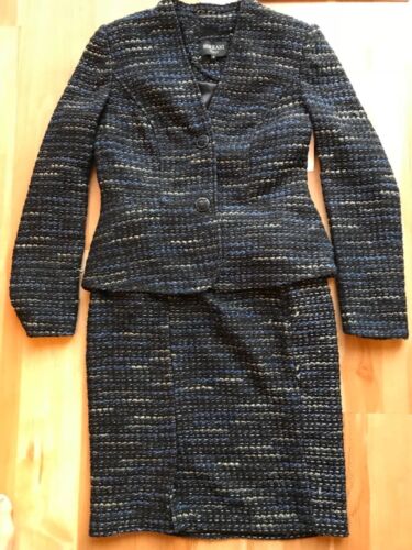 $214 New Serrani Italy 2pc Suit Set Jacket Blazer Skirt Women Blue Black Sz  4 8
