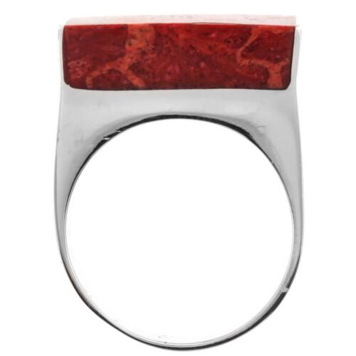 Heavy Square Red Coral Shell Handmade 925 Sterling Silver Ring