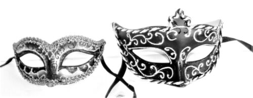 FANCY DRESS LADIES GENTS HEN & STAG PARTY HIS & HERS BLACK & SILVER EYE MASK NEW 