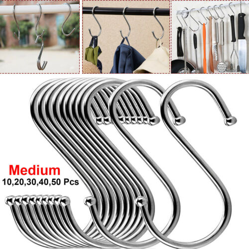 10/20/30/40/50 S Hooks Stainless Steel Kitchen Utensil Clothes Hanger Hanging 