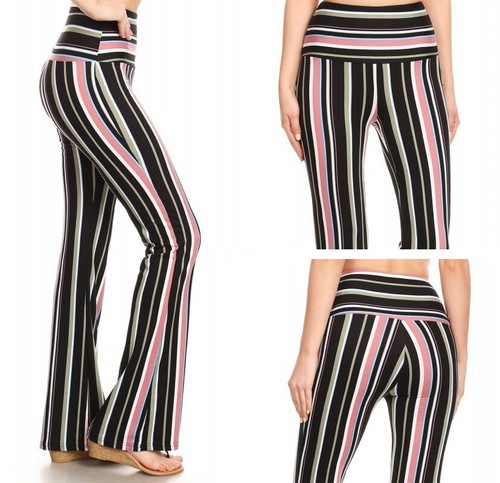 Women/'s Flared Leg Stretchy Pants Bell Bottom Striped Long High Waisted Long
