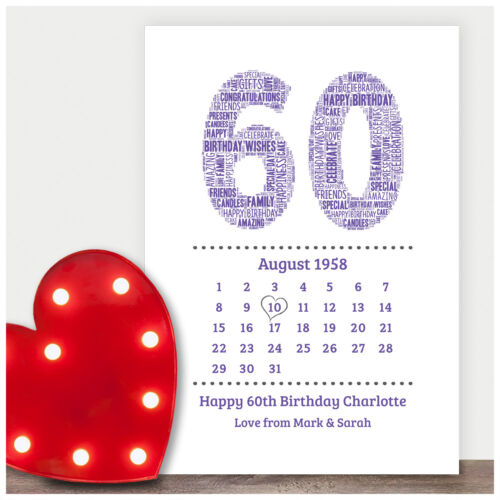 Personalised 30th 40th 50th 60th 70th Birthday Date Gifts for Her Women Mum Him 