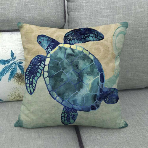Ocean Park Throw Pillow Case Marine Sea Life Turtle Linen Square Cushion Cover