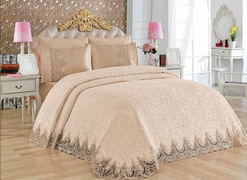 French Lace Embroidered Blanket Set with Pearls perfect Bridal gift Throw set 