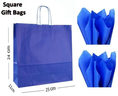 Royal Blue Recyclable Party Bags Square ~ Birthday Gift Paper Bag /& Tissue