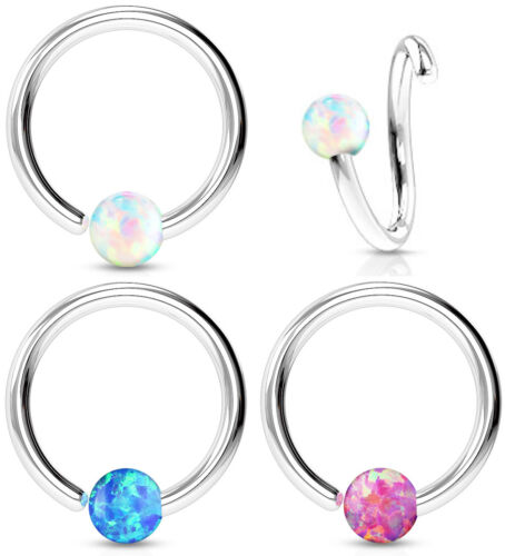 1pc Fixed Synthetic Opal Ball Annealed Steel Captive Bead Ring Body Jewelry
