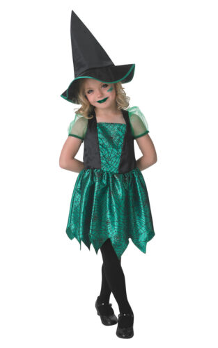 Filles vert araignée sorcière halloween spooky emerald fancy dress costume âge 5-10