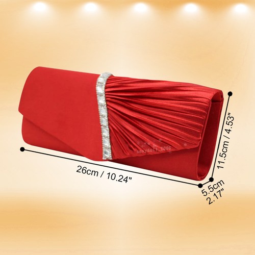 UK Women Wedding Evening Party Satin Crystals Prom Clutch Shoulder Bag Handbag