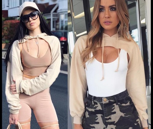 Women Crop Hoodie Long Sleeve Jumper Hooded Pullover Casual Sweatshirt Cut Tops