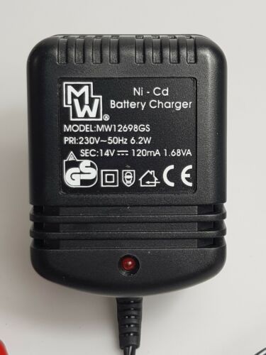 NI-CD BATTERY CHARGER WITH ALLIGATOR CLIPS 2-PIN MW12698GS 14V DC 120mA PSU 