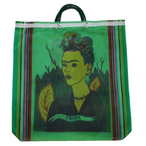 #124 Frida Kahlo Market Tote Bag Mexico Recycled Bottles Market Sack Assorted