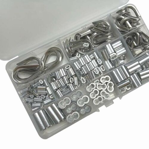 265Pcs 304 Stainless Steel Wire Rope Cable Thimbles Combo and Aluminum Crimping 