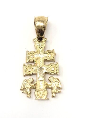 10k or Jaune Caravaca Croix avec anges crucifix pendentif 1 g