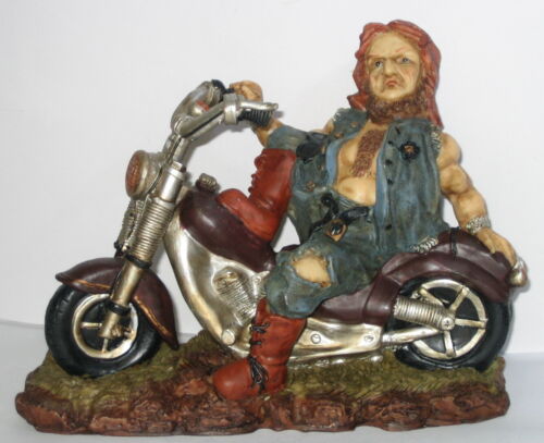 Biker deco personnage motard Rocker Sculpture Plastique Peintes à la main 18x14x7cm 