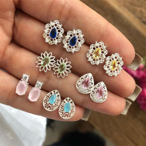 6Pairs//Set Fashion Women Rhinestone Crystal Drop Jewelry Ear Stud Earrings Boho