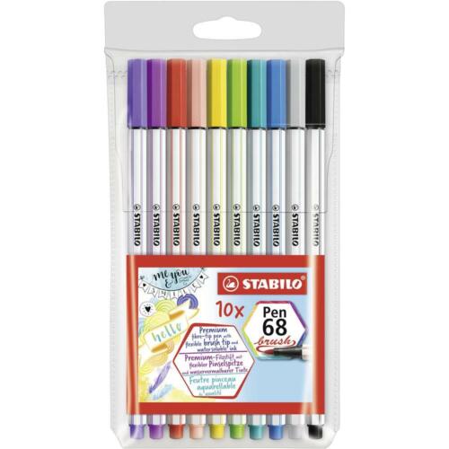 STABILO Pen 68 brush Premium-Filzstift mit Pinselspitze 10er Pack mit 10 Farben 