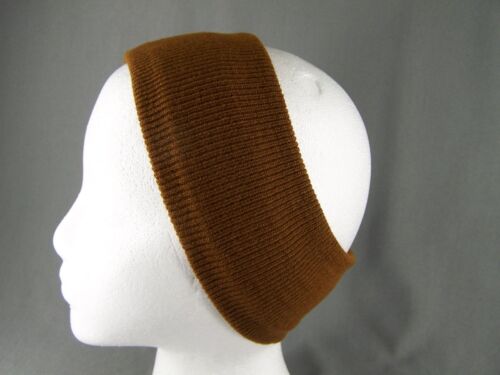 Brown ribbed knit ear muff head wrap warmers ski headband unisex stretchy 