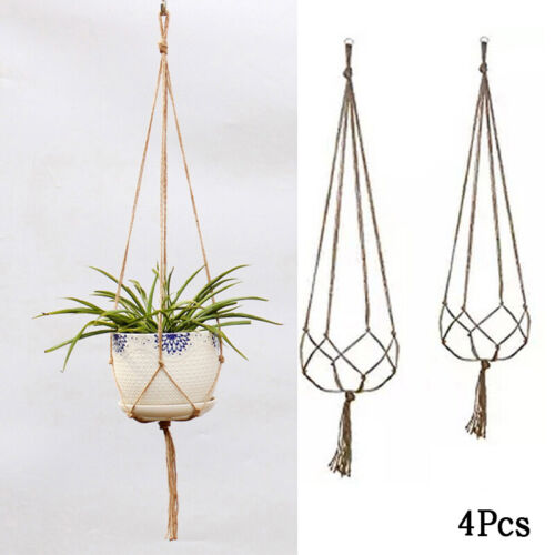 4PCS Jute Rope Plant Holders Hanging Basket Flower Pot Hangers 2 Large /& 2 Small