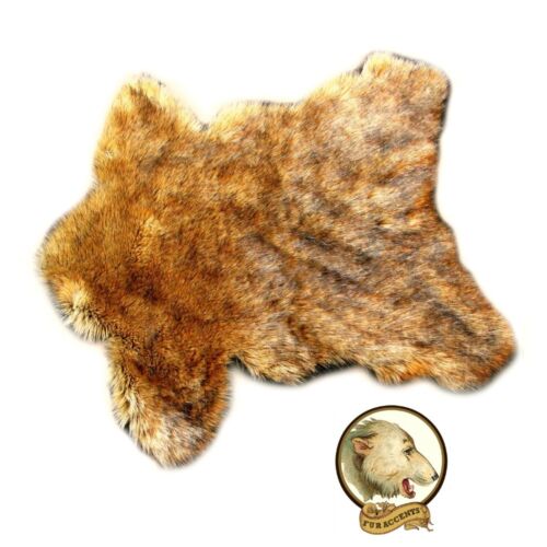 Plush Fur Wolf Skin Hide Pelt Rug / Golden Brown Throw Faux Fur Shag Sierra Bear