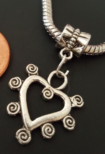 Celtic Open LOVE Heart Dangle Large Hole Silver Bead for European Charm Bracelet 