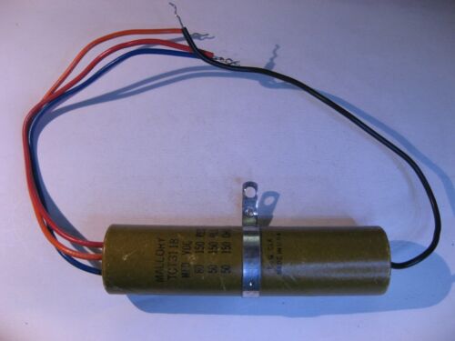 Electrolytic Capacitor 3 Sect 80,50,50uF 150VDC Mallory TCT3118 Paper Skin Used