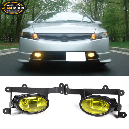 Fits 06-08 Honda Civic 2Dr Coupe Yellow Lens Fog Lights Lamps Kit OE Style Pair 