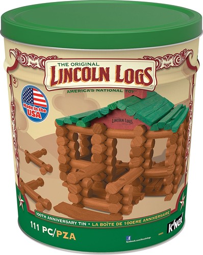 Toy Building Sets LINCOLN LOGS 100th Anniversary Tin 111 All Wood Pieces Ages 3
