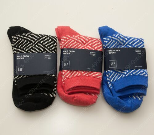 Details about  &nbsp;Gap Woman Half Crew Socks blue red & Black knit pattern 3pc set