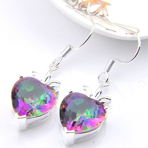 Big offre spéciale 2PCS 1 Lot Rainbow Mystic Topaz Gems Silver Hook Boucles d'oreilles cadeau 