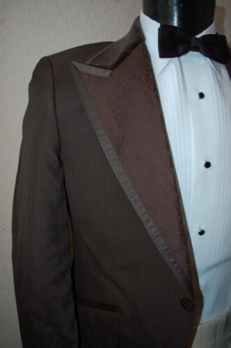 41 R Brown Vintage Tuxedo Coat  Satin Trim Wedding Prom velvet tux Slim fit