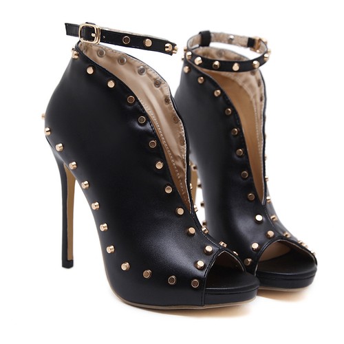 Womens Rivets Peep Toe High Heels Ankle Stilettos Gladiator Boots Shoes Sandals