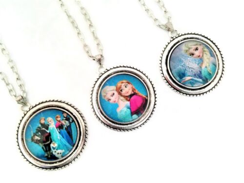 Fab Elsa and Anna Pendant and Necklace for Girls in Silver Tone 16/" Long