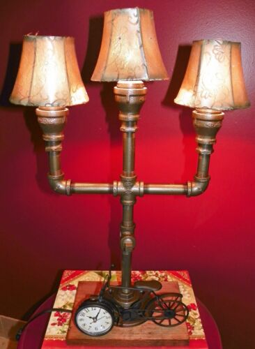 Handcrafted Industrial Pipe Goblet Lamp with nostolgic Lamp Shades in Hazelnut