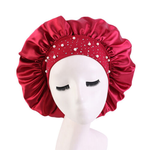 Women's Silk Satin Night Sleep Cap Hair Bonnet Hat Head Cover Wide Band Elastic 