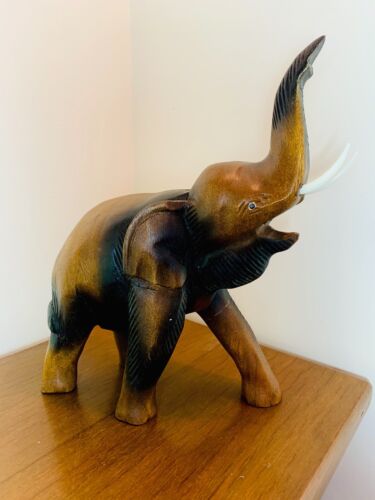 Hand Carved Wooden Elephant Trunk Up Fair Trade Various Sizes Hand Carved