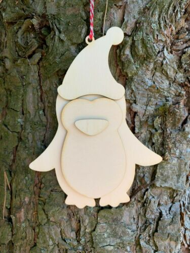10 x 3d PENGUIN hanging//freestanding  variations of UNPAINTED BLANK WOODEN tags