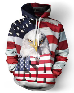 Women/Mens America flag eagle 3D Print Hoodie Sweatshirt Pullover tops Jumper J3 