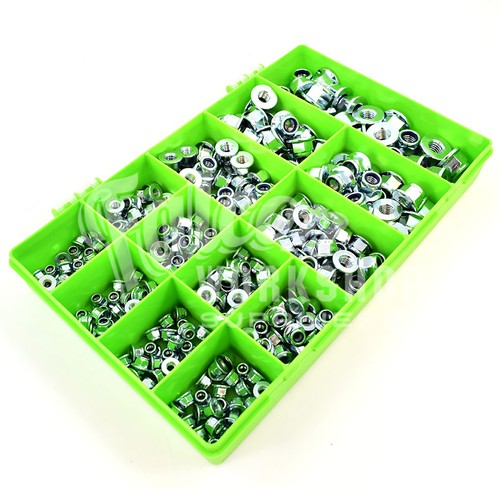 300 ASSORTED ZINC NYLON INSERT LOCKING NUTS M5 M6 M8 M10 M12 WITH FLANGE KIT