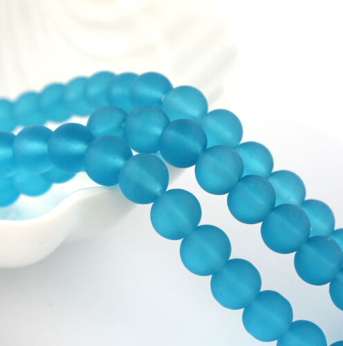1 Strand 24 Beads U126 Frosted Blue Round Cultured Sea Glass Beads 8mm 