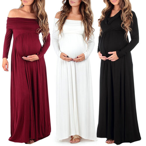 Pregnant Women Long Sleeve Off Shoulder Dress Formal Prom Maternity Photography