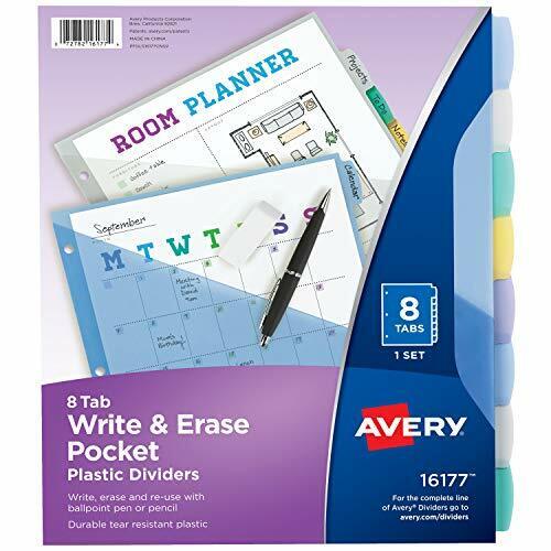 Avery 8-Tab Plastic Binder Dividers with Pockets Write /& Erase Multicolor Big...