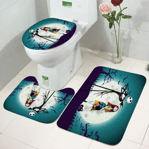 The Nightmare Before Christmas Bathroom Mat 4PCS Shower Curtain Toilet Lid Cover