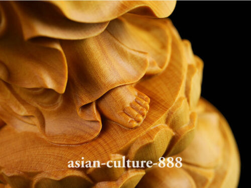 5/" Chinese natural Wood Carving Boxwood Guan Yin Kwan-yin Goddess Buddha Statue