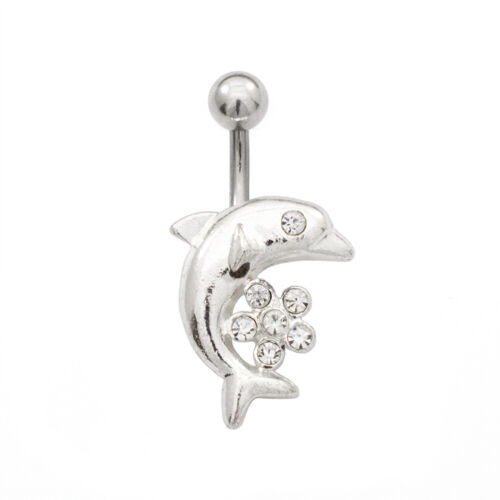 Belly Button Ring Pack of 3 with Dolphin Design 14g 