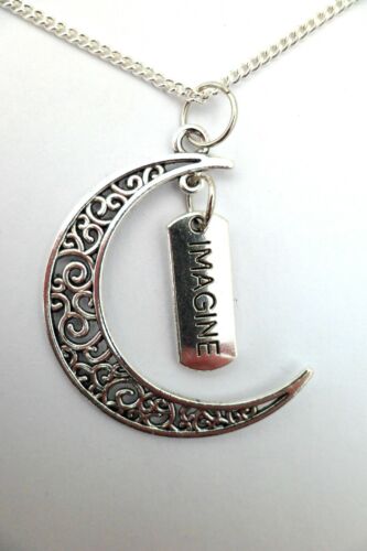 Bag SILVER NECKLACE CRESCENT MOON MESSAGE Charm Pendant Gift
