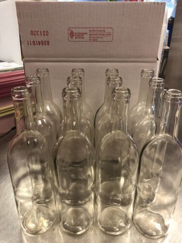 Pack of 12 Clear Bordeaux Wine Bottles Cork Finish 750 ml Capacity 